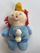 Vintage Eden Plush Stuffed Clown Toy Blue White Dots Yellow Hat Rattle
