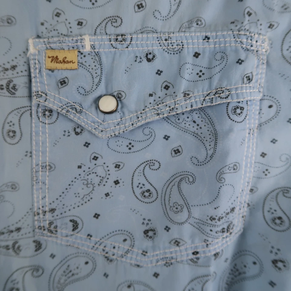 Camisa masculina LARRY MAHAN Western Paisley manga longa azul GG cowboy - Imagem 4 de 4