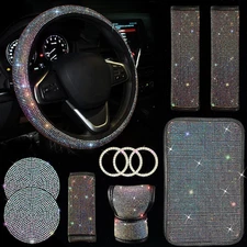 11 Pcs Bling Car Accessories Set,Bling Car Accessories Set for Women,Steering Wh