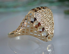 Geometrischer Ring 585 Gold 14 Karat Goldring Filigran Damen Herren Unisex Gr.58