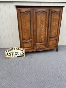 67687 Antique French Provincial Oak Wardrobe with Carved Details