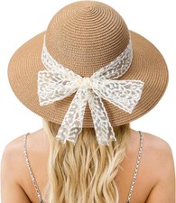 Womens Beach Sun Straw Hat - UV Protection UPF 50 Sun Hats for Women with Wide