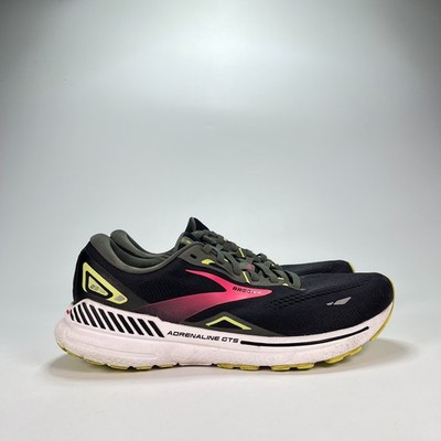 Brooks Adrenaline GTS 23 Black Pink Yellow Running Shoes Womens Sz 12 Mens 10.5