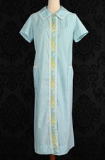 Vintage 80s Blue  White Polka-dot Short Sleeve Snap Button Housecoat - 16