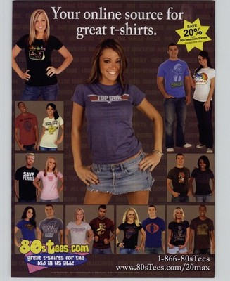 2002 Sexy Hot Body Brunette Nice Legs Short Skirt 80s Tees Print Ad Pinup Page