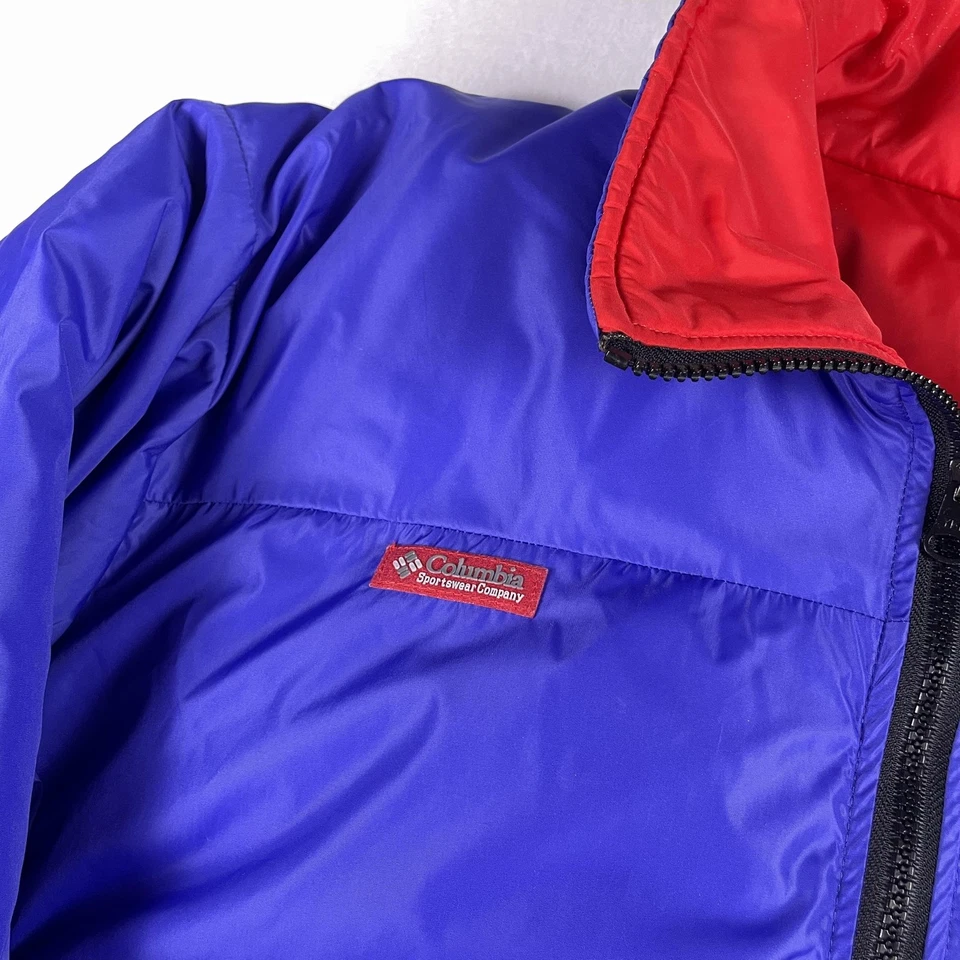 Vtg 90s Columbia Reversible Puffer Jacket Blue Red Bomber Insulated Nylon Ski US - Image 3 of 4