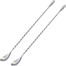 Bar Spoon Cocktail Mixing Stirrers, 2Pcs, 12  Long Handle, Silver