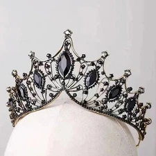 Black Crown Vintage Baroque Tiara Dark Goth gold bronze diadem edgy prom bridal
