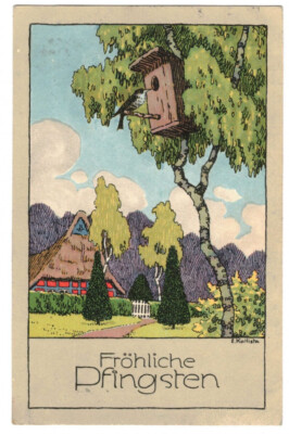 Künstler Ak Vogelhaus Starenkasten E.Kallista Fröhliche Pfingsten 1914 