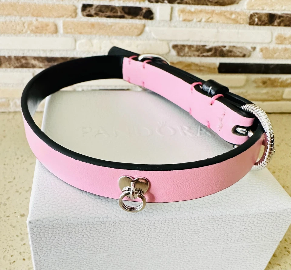 粉色无皮革织物宠物领 312262C02 + 礼品盒 + 标签 ~ 8.7-11 英寸 — 第 2/4 张图片