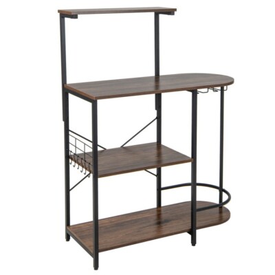 4Tier Kitchen Bakers Rack Microwave Stand Coffee Bar w/6S-Hooks & Stemware Racks
