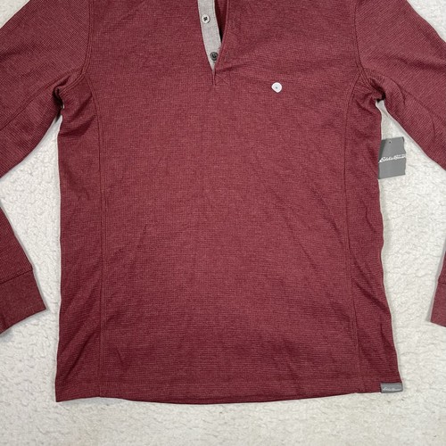 Eddie Bauer Henley Shirt Men's Size Small Red Knit Thermal Long Sleeve - Picture 4 of 9