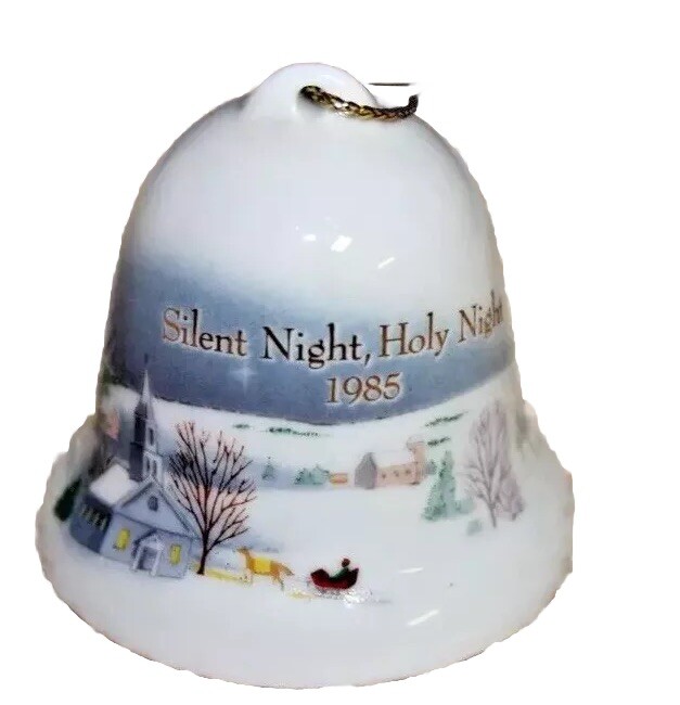 1985 Small  Porcelain Bell Ornament Silent Night Collectors Tree Trims Retro