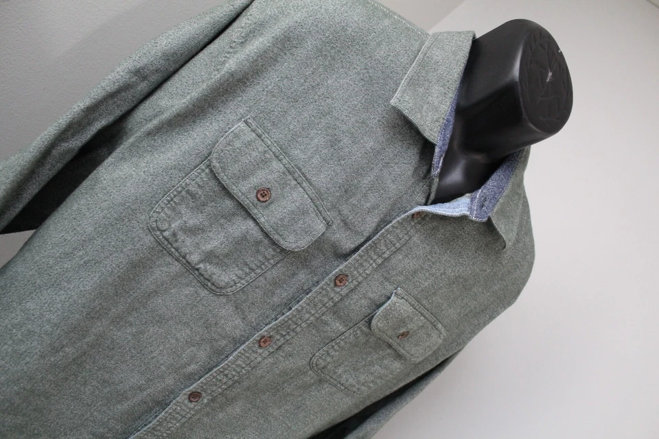 Camisa de Franela Carbono 2 Mezcla de Yak Cobalto Verde Manga Larga con Bolsillos Hombres 2XL XXL Foto 3 de 4