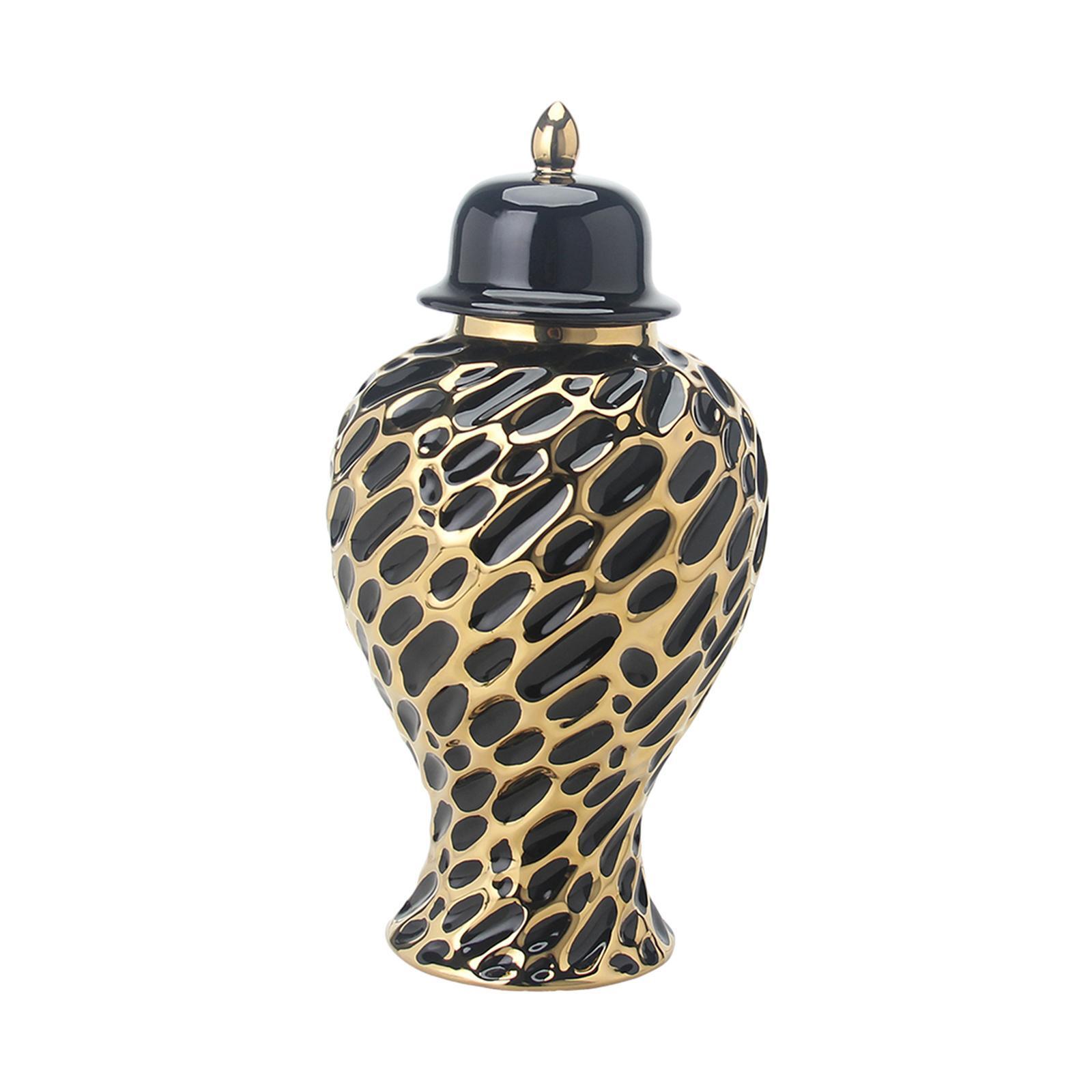 Flower Vase Ceramic Jar Black Modern Solid with Lid Medium Free Stand Décor