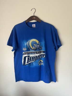 St Louis Rams 2000 Super Bowl XXXIV Champs ~ Official Schedule T Shirt Blue XL