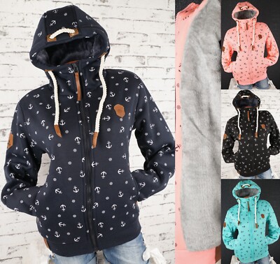Damen Sweat Jacke Hoodie Kapuze dick gefüttert Teddyfell Futter