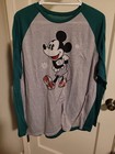 Disney Women’s Sleep Shirt Size XL Gray/Green Mickey Mouse Long Sleeve Crew Neck