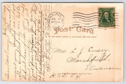 Milwaukee Wisconsin ~ East Side High School ~ Słup flagowy ~ 1908 Pocztówka - Zdjęcie 2 z 2