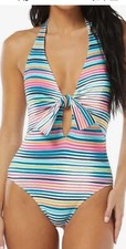 Vince Camuto Sz 8 Standard Tie Front Halter One Piece Multicolor Striped 134