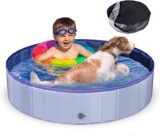 Foldable Dog Pool with Pool Cover, 48&rdquo; Portable Dog Pet Pool Bathing Tub
