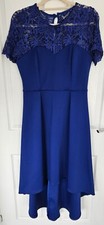 Debenhams Debut Size 12 Bright Blue Siena Scuba Lace High Low Hem Dress