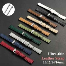 Ultra-Thin Leather Silicone Watch Band 10-16mm Soft Quick Release Wrist Strap