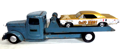 STRUCTO VINTAGE FLAT BED CAR CARRIER EXCELLENT FOR 1/18 CARS - Picture 6 of 10
