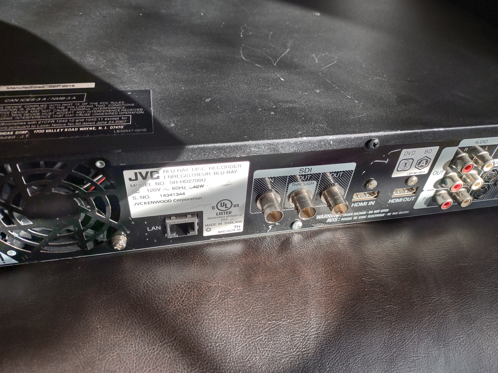 JVC SRHD2700US Bluray Disc and HDD Recorder with HDSDI & HDMI I/O