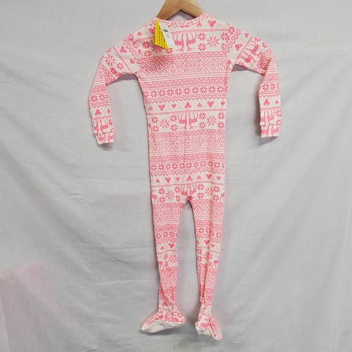 Gap Girls Pajama Size 4 Years Pink White Nordic Print Deer Snowflake Footed - Picture 3 of 4