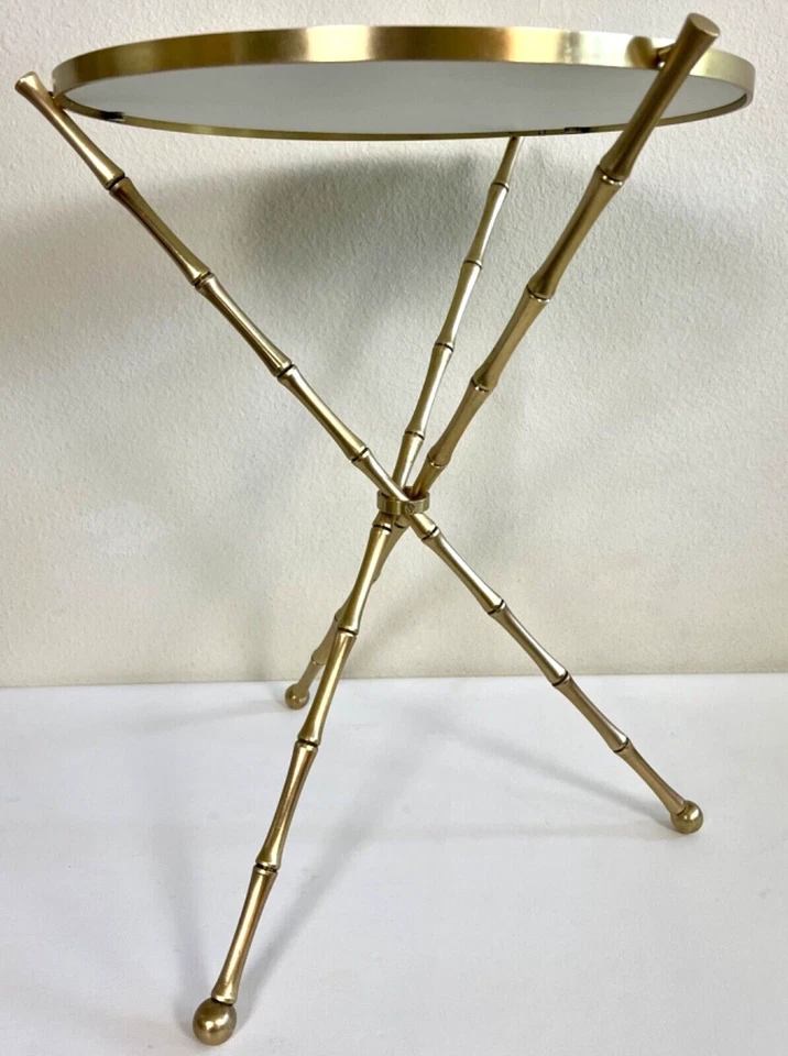 Mesa auxiliar trípode vintage de latón sintético bambú después de bagues Foto 2 de 4