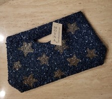 Nwt Moyna Navy/ Silver All Beaded Clutch Stars
