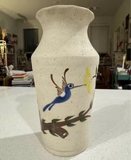 Vintage Hand Painted Sandstone Tonala Pottery Hummingbird Vase