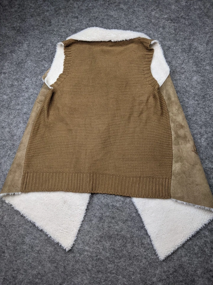 Chaleco de gamuza sintética Lola B. para mujer mediano marrón ribete de oveja suéter tejido espalda Foto 4 de 4