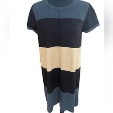 Calvin Klein Gray Black Tan Colorblock Sweater Dress Sz L