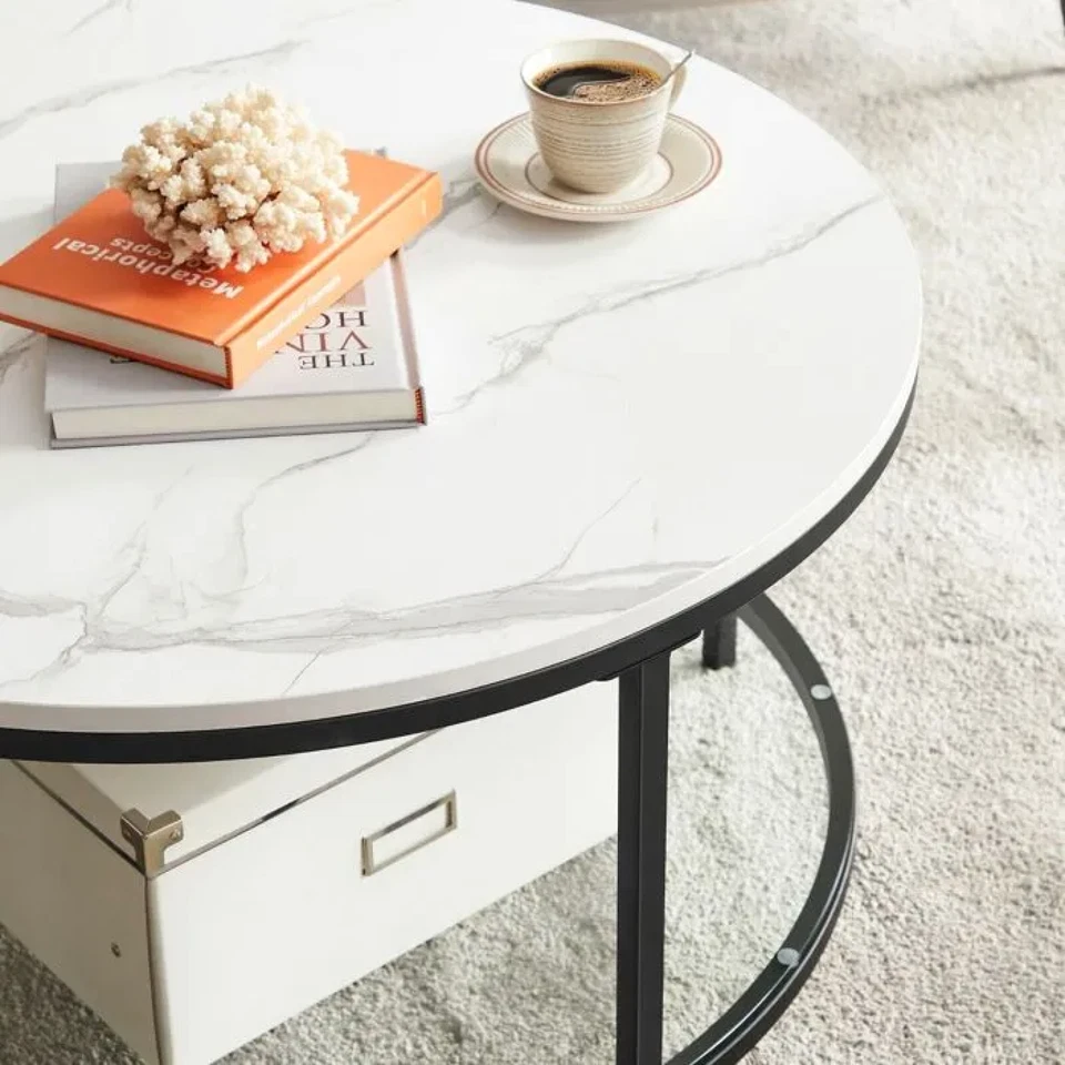 Table Basse VASAGLE Marbre Blanc Noir Verre Trempé Moderne LCT071B13 - Photo 2/4