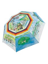 Vintage Beautiful Germany Travel Umbrella Souvenir Wooden Handle Scenic Print