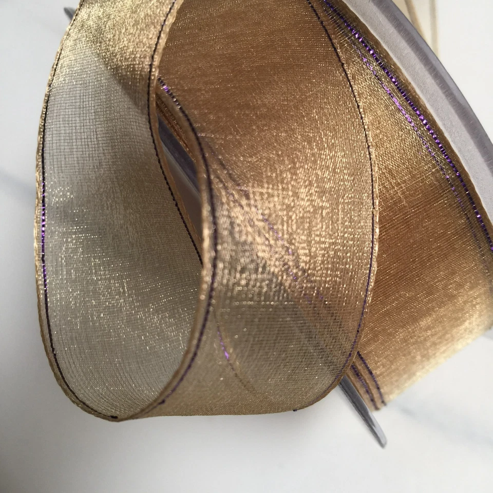 Cinta de organza metálica transparente dorada de 10 yardas 1 pulgada malla de gasa ramo de regalo Navidad Foto 3 de 4