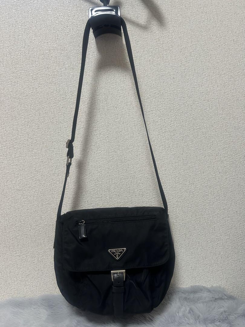 Prada black nylon shoulder bag with triangle logo engraving-image