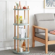 4 Tier Bookcase Storage Shelf -360° Rotating Multifunctional Storage Rack Stable