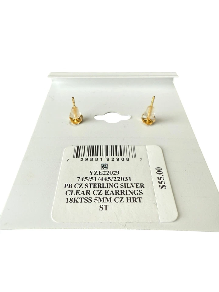 Aretes Giani Bernini Oro 18K 5mm Bisel Corazón Circonita cúbica Plata Esterlina Nuevos con Etiquetas Foto 2 de 3