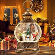 Christmas Snowman Snow Globe Lantern, Lighted Musical Christmas Decorations with