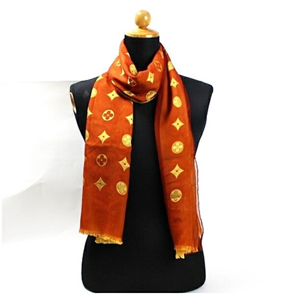 Louis Vuitton reversible orange mustard silk acetate scarf 43x64 inches pre-owned