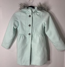 Cat  Jack Pea Coat Girls Faux Fur Hooded Mint Green Youth Med