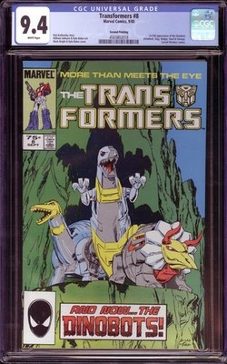 THE TRANSFORMERS 8 CGC 9.4 RARE 2nd Print WHITE PAGES MARVEL 1985 1ST DINOBOTS