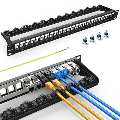 PBAEGAV 24 Port Patch Panel Blank UTP/STP 1U 19'' Keystone Patch Panel with Cable