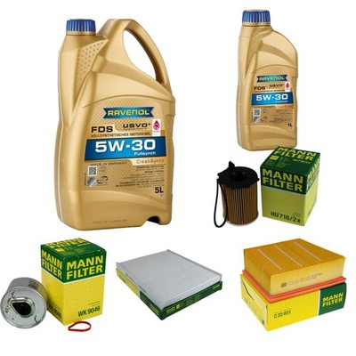 Inspektionspaket 6L RAVENOL 5W-30 für Ford Transit Courier Kasten Tourneo