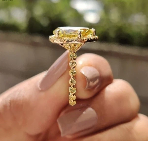 Обручальное кольцо из желтого золота 14 карат с натуральным желтым сапфиром и бриллиантом грушевидное 3,50 карата размер 7 - Изображение 3 из 4