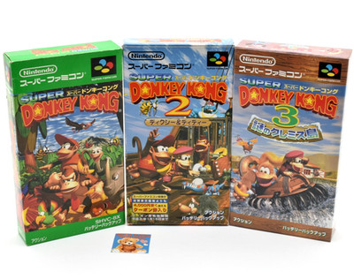 Lot 3 Nintendo Super Famicom SFC Donkey Kong 1 2 3 Set w/Box Tested SNES Japan
