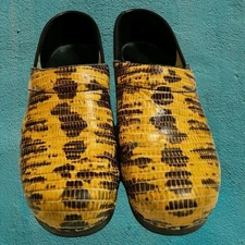 Dansko Professional Snake Suede Clogs Size EU 38 US 7.5-8 Yellow Brown Black